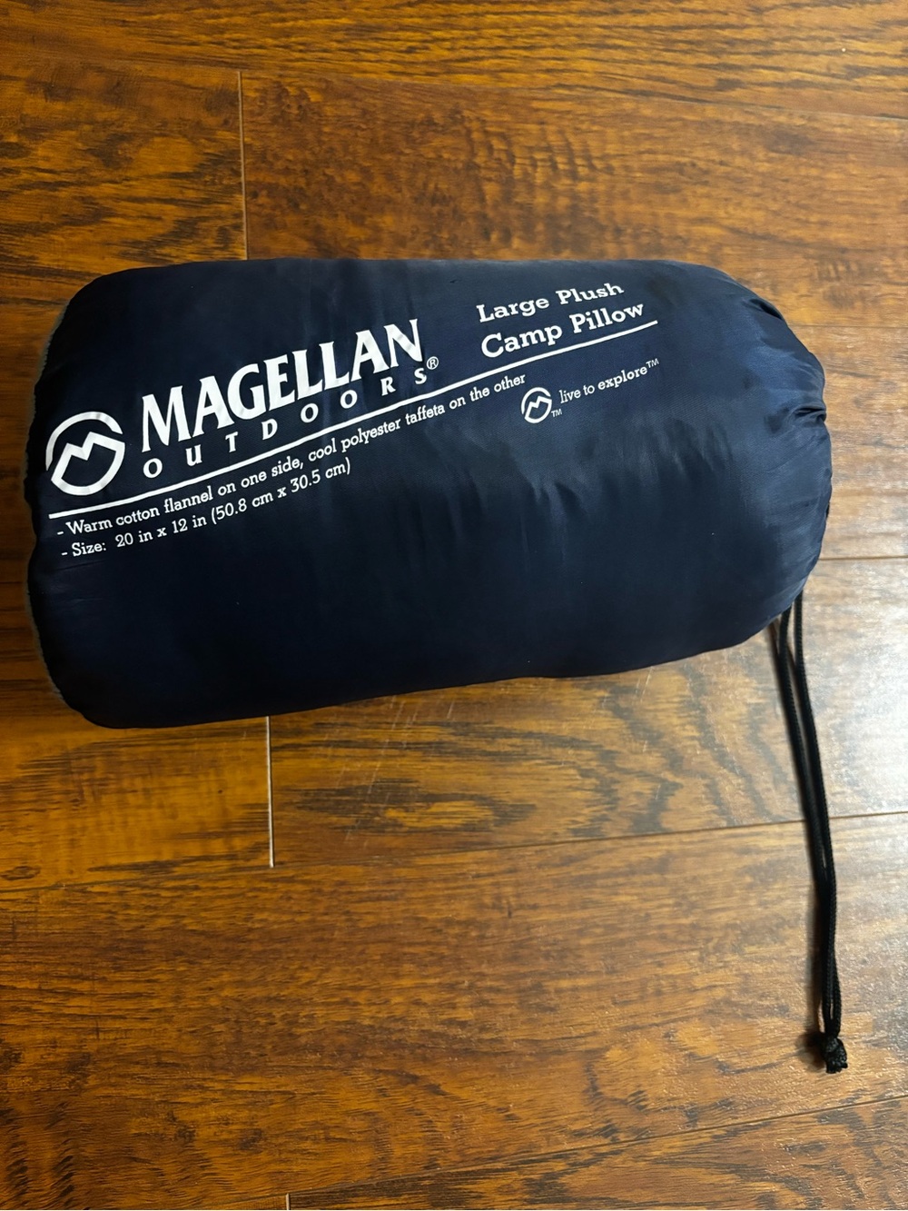 Magellan Outdoors Large Plush Camp Pillow Navy Blue Cotton Flannel Travel in Bag